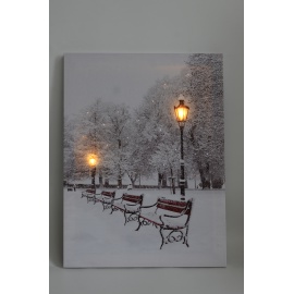 Quadro Luminoso, Panchine e lampioni nel parco 30x40 cm 