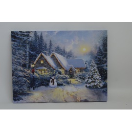 Quadro Luminoso, Tramonto innevato con Pupazzo 30x40 cm 