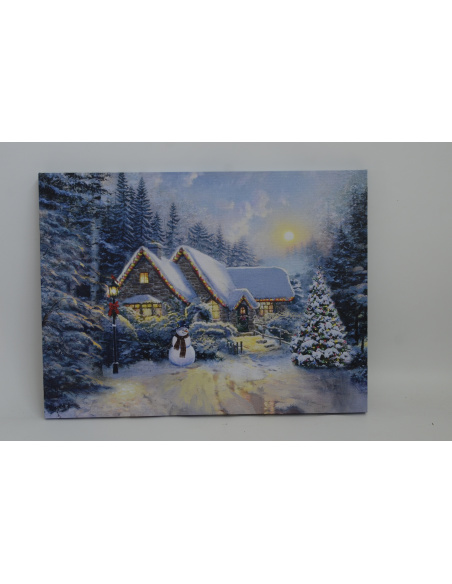 Quadro Luminoso, Tramonto innevato con Pupazzo 30x40 cm 