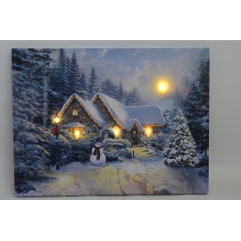 Quadro Luminoso, Tramonto innevato con Pupazzo 30x40 cm  2