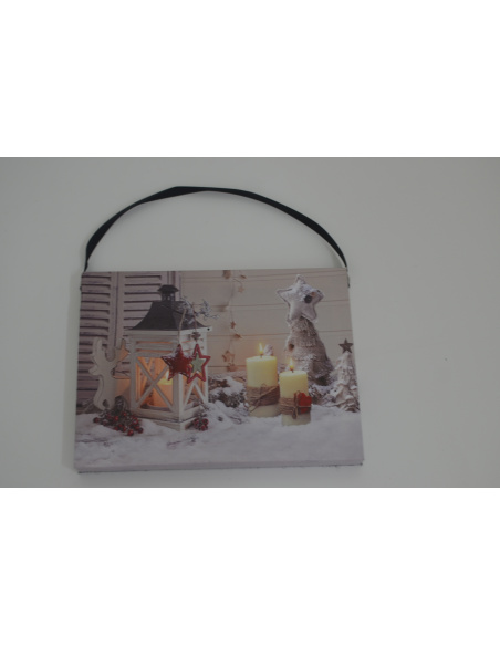 Quadro Luminoso, Candele e lanterna bianca 20x15 cm 