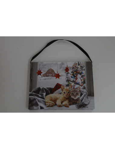 Quadro Luminoso, Gatti con sfondo Natalizio 20x15 cm 