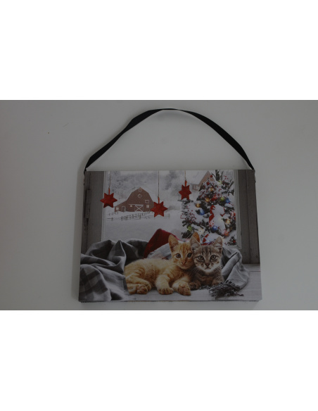 Quadro Luminoso, Gatti con sfondo Natalizio 20x15 cm 