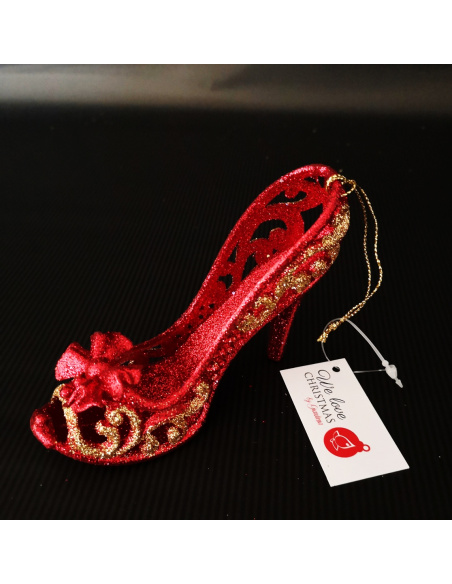 Scarpetta con Gemma, Acrilico, Glitter Rosso, 9x8,5 cm