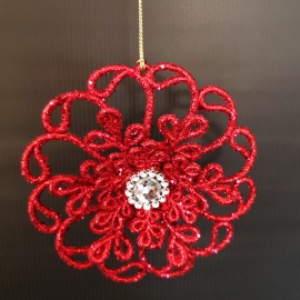 Corona di Fiori, Acrilico, Glitter Rosso/Oro, 14 cm