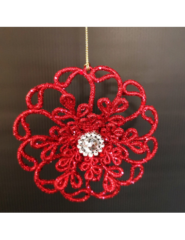 Corona di Fiori, Acrilico, Glitter Rosso/Oro, 14 cm