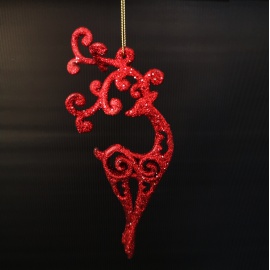 Fiore, Acrilico, Glitter Rosso con Gemma, 11 cm