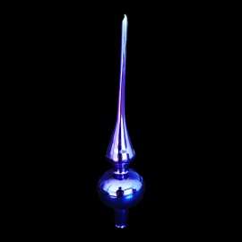 Puntale Natalizio di Vetro, 9x31 Cm, Argento Smaltato con Decorazione