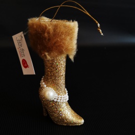 Scarpina Stiletto con Gemma, Acrilico, Glitter Oro, 11x9 cm