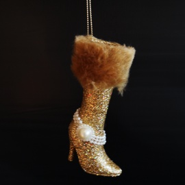 Scarpina Stiletto con Gemma, Acrilico, Glitter Oro, 11x9 cm 2