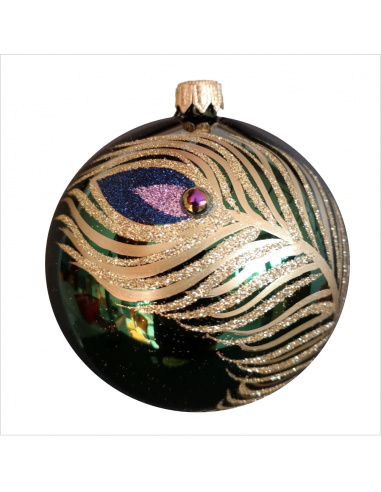 Pallina di Natale, Sfera di Vetro, 10 Cm, Verde Agrifoglio con Decorazione, Assortite