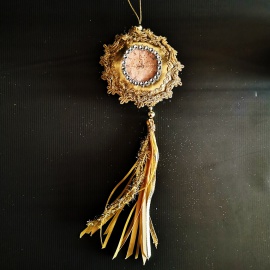 Sonagli Natalizi con Fiocco, Oro e Bianco, 15 cm