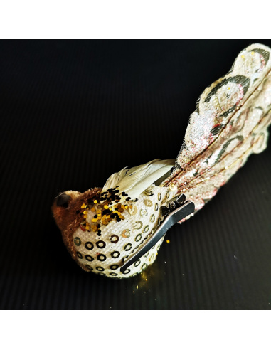 Uccellino con Clip, Glitter Oro, 10 cm