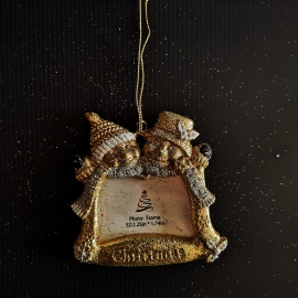 Portafoto Natalizio da Albero, Acrilico, Glitter Rosso/Argento, 8 cm