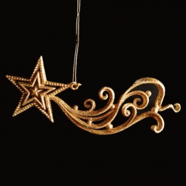 Tripla Stella a 6 punte, Acrilico, Glitter Bianco/Arancio, 12 cm