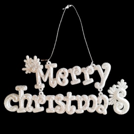 Pendaglio Foglie, Bianco con Strass, 12x 23 cm