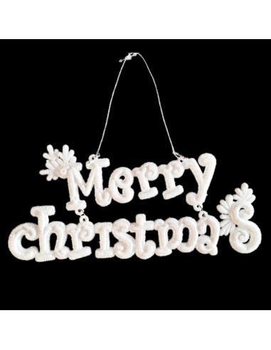 Scritta Merry Christmas, Acrilico, Glitter Argento, 19x9 cm