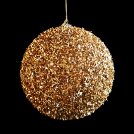 Pallina di Natale, Sfera Glitter e Foglioline, Oro, 8 cm