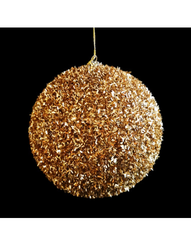 Pallina di Natale, Sfera Glitter e Foglioline, Oro, 8 cm
