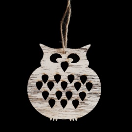 Civetta in Legno Sbiancato, 19 cm 