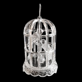 Gabbia con Uccellini tridimesionale, Acrilico, Glitter Oro, 11 cm