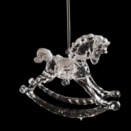 Cavallino a Dondolo, Acrilico Bianco, Glitter Iridescenti, 12x10 cm