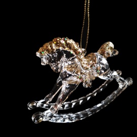 Cavallino a Dondolo, Acrilico Trasparente, Glitter Argento, 12x10 cm