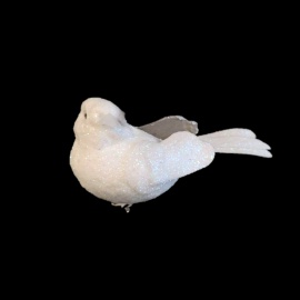 Uccellino con Clip, Bianco con Glitter, 12 cm