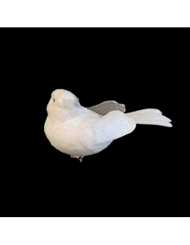 Uccellino con Clip, Bianco con Glitter, 12 cm