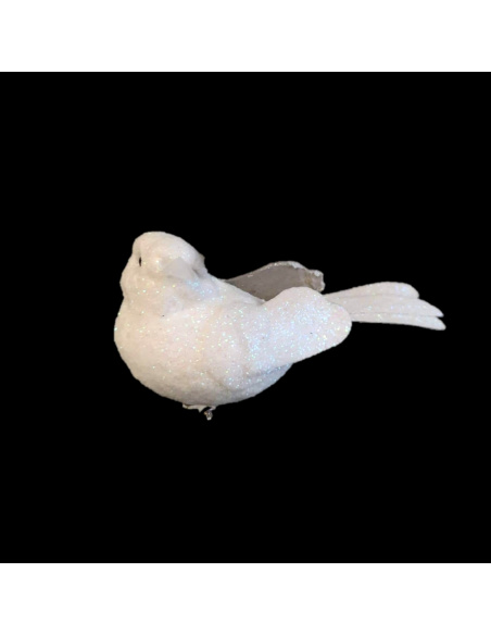 Uccellino con Clip, Bianco con Glitter, 12 cm