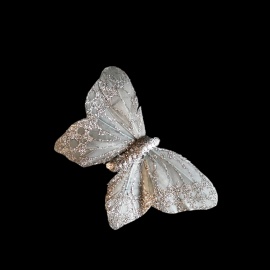 Farfalla con Clip, Tortora e Azzurra, Glitter Champagne, 13x9,5 cm