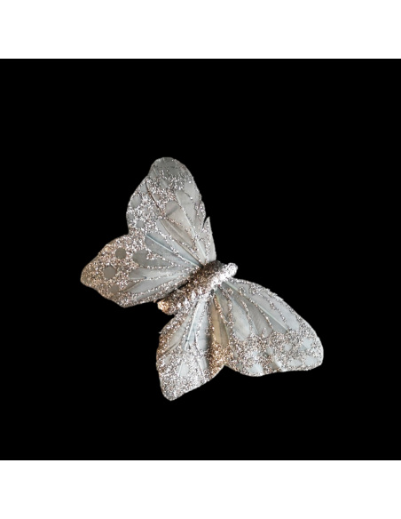 Farfalla con Clip, Tortora e Azzurra, Glitter Champagne, 13x9,5 cm