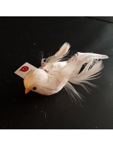 Uccellino Coda Lunga con Clip, Glitter Champagne, 14 cm