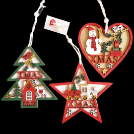 Ornamento con Paesaggio e Personaggio, Legno, 11 cm, Assortita