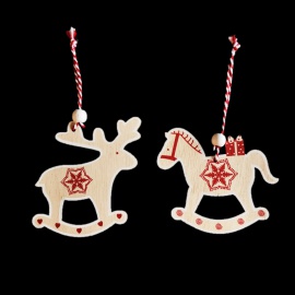 Ornamento XMAS con Paesaggio, Legno, 15 cm, Assortita