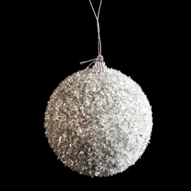 Pallina di Natale, Sfera Effetto Ghiacciato, Glitter Argento, 12 cm