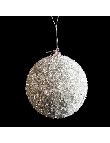 Pallina di Natale, Sfera Effetto Ghiacciato, Glitter Argento, 12 cm