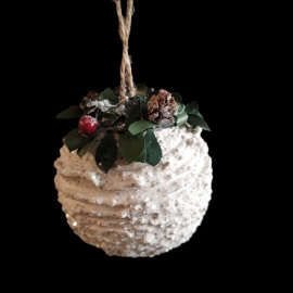 Pallina di Natale, Sfera Effetto Ghiacciato, Verde Salvia, Glitter Argento, 10 cm