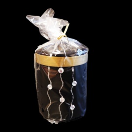 Candela Cilindro con Foglia, Bianco e Oro, 5,8x11,2 cm