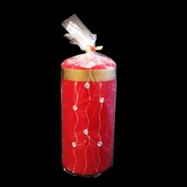 Candela Cilindro Nera, Anello dorato e Gemme, 7x14 cm