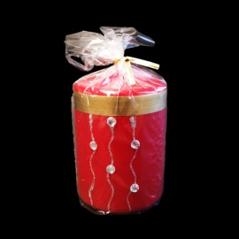 Candela Cilindro Nera, Anello dorato e Gemme, 7x9 cm