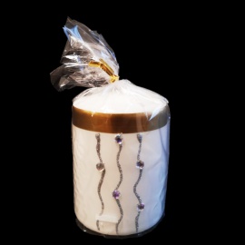 Candela Cilindro Rossa, Anello dorato e Gemme, 7x9 cm