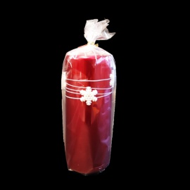 Candela Cilindro Rossa, Anello dorato e Gemme, 7x14 cm