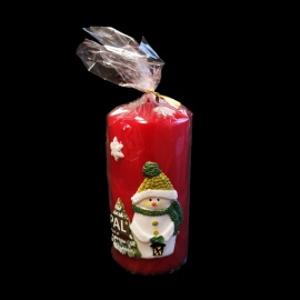 Candela Cilindro Rossa, Paesaggio innevato, 6x11 cm