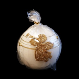 Candela Sfera Bianca, Angelo Dorato, 8 cm