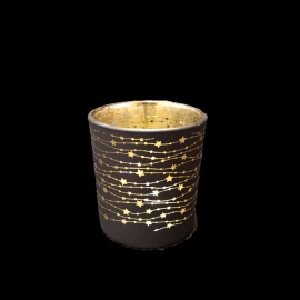 Bicchierino Porta Tealight, Vetro, Stampa Nero Opaco, 8,8x10 cm