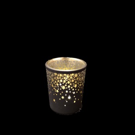 Bicchierino Porta Tealight, Vetro, Stampa Nero Opaco, 7,3x8 cm