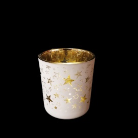 Bicchierino Porta Tealight, Vetro, Stampa Nero Opaco, 7,3x8 cm