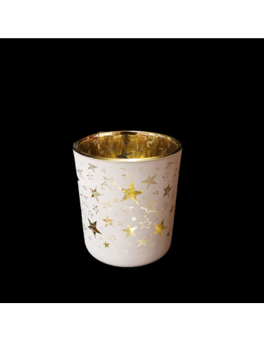 Bicchierino Porta Tealight, Vetro, Stampa Nero Opaco, 7,3x8 cm