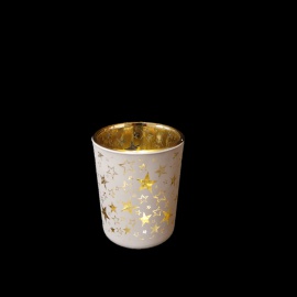 Bicchierino Porta Tealight, Vetro, Stampa Nero Opaco, 5,5x6 cm